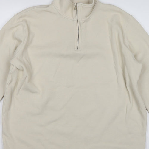 Marks and Spencer Men’s Beige XL 1/4 Zip High Neck Sweatshirt