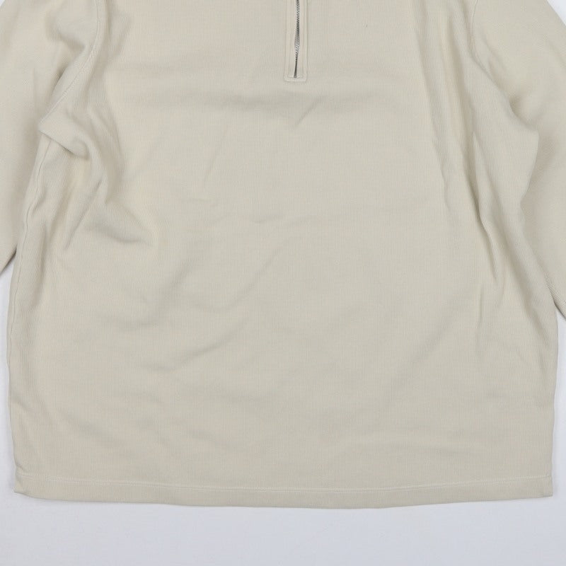 Marks and Spencer Men’s Beige XL 1/4 Zip High Neck Sweatshirt