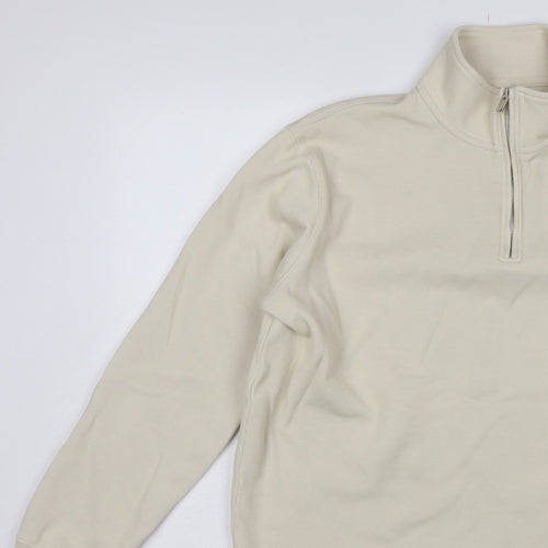 Marks and Spencer Men’s Beige XL 1/4 Zip High Neck Sweatshirt
