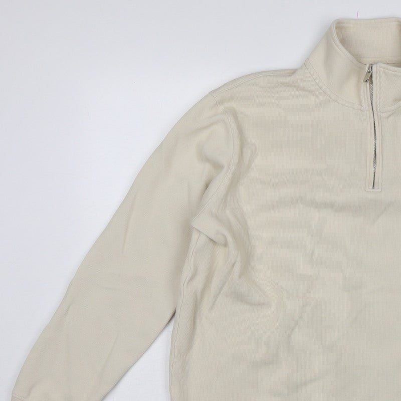 Marks and Spencer Men’s Beige XL 1/4 Zip High Neck Sweatshirt