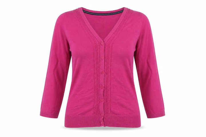 Fat Face Women's Pink UK 12 V-Neck Button Knit Cardigan Long Sleeve