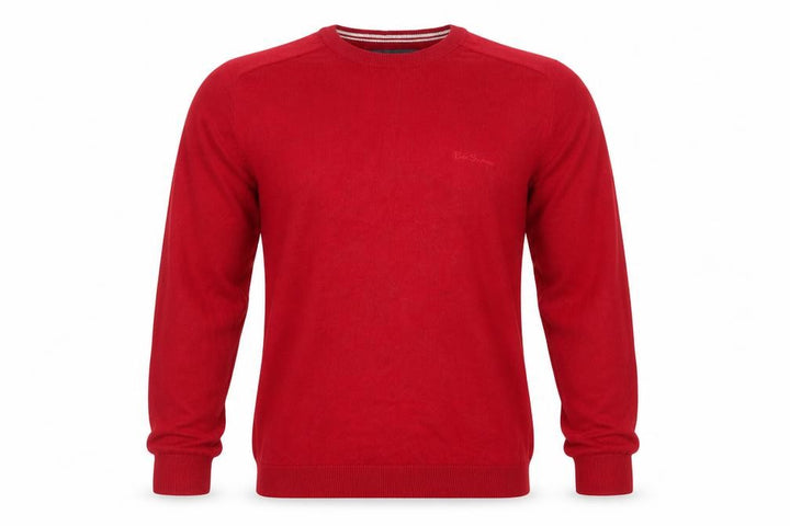Ben Sherman Men's Red M Crew Neck Knit Pullover Jumper Logo