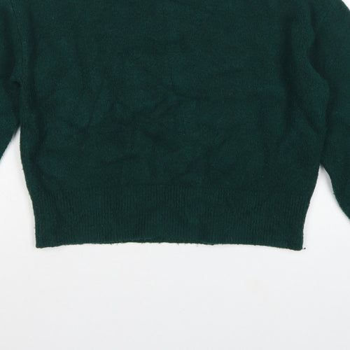 & Other Stories Women Green XS Pullover Mock Neck Balloon Sleeve Knit Jumper