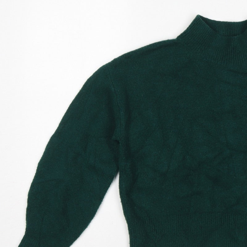 & Other Stories Women Green XS Pullover Mock Neck Balloon Sleeve Knit Jumper
