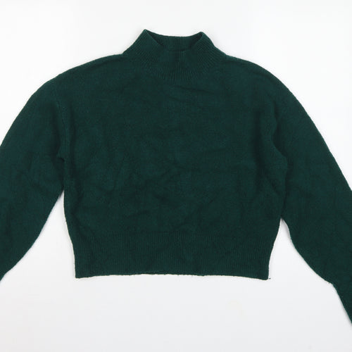 & Other Stories Women Green XS Pullover Mock Neck Balloon Sleeve Knit Jumper