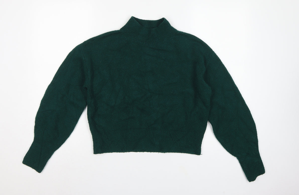 & Other Stories Women Green XS Pullover Mock Neck Balloon Sleeve Knit Jumper