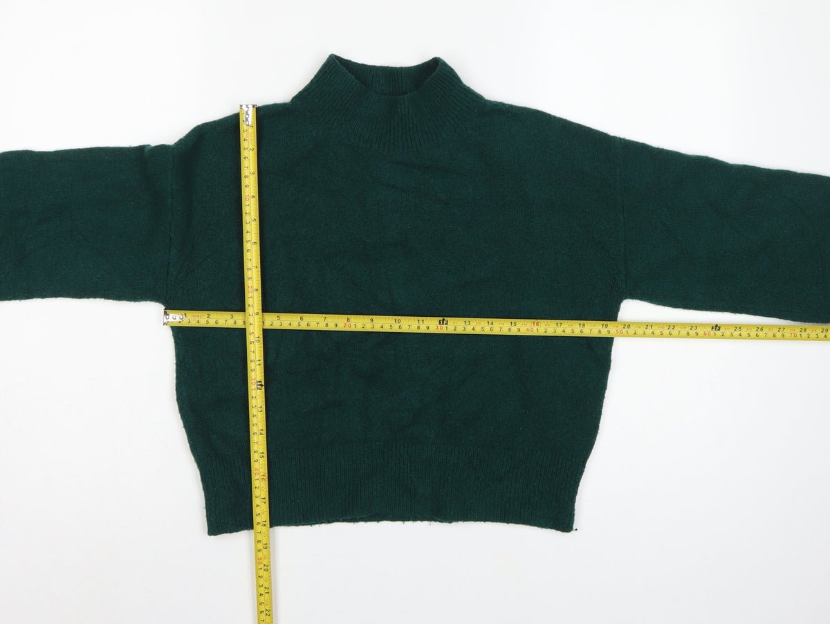 & Other Stories Women Green XS Pullover Mock Neck Balloon Sleeve Knit Jumper