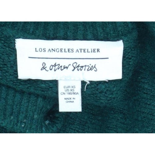 & Other Stories Women Green XS Pullover Mock Neck Balloon Sleeve Knit Jumper
