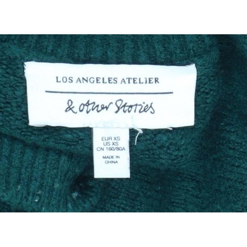 & Other Stories Women Green XS Pullover Mock Neck Balloon Sleeve Knit Jumper