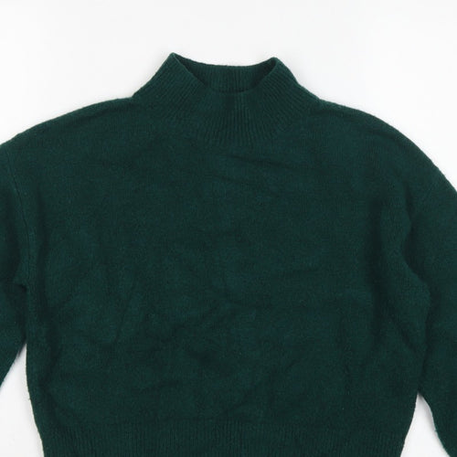 & Other Stories Women Green XS Pullover Mock Neck Balloon Sleeve Knit Jumper