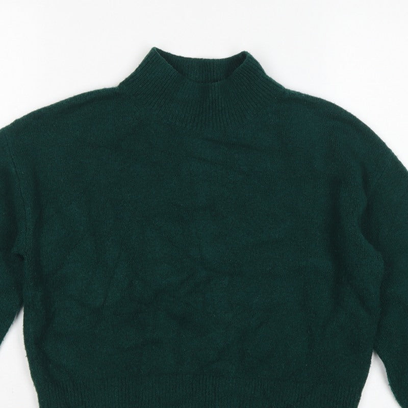 & Other Stories Women Green XS Pullover Mock Neck Balloon Sleeve Knit Jumper