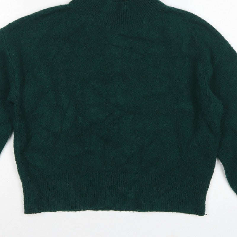 & Other Stories Women Green XS Pullover Mock Neck Balloon Sleeve Knit Jumper