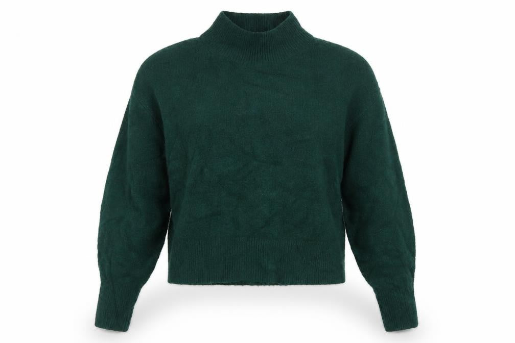 & Other Stories Women Green XS Pullover Mock Neck Balloon Sleeve Knit Jumper