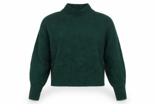 & Other Stories Women Green XS Pullover Mock Neck Balloon Sleeve Knit Jumper