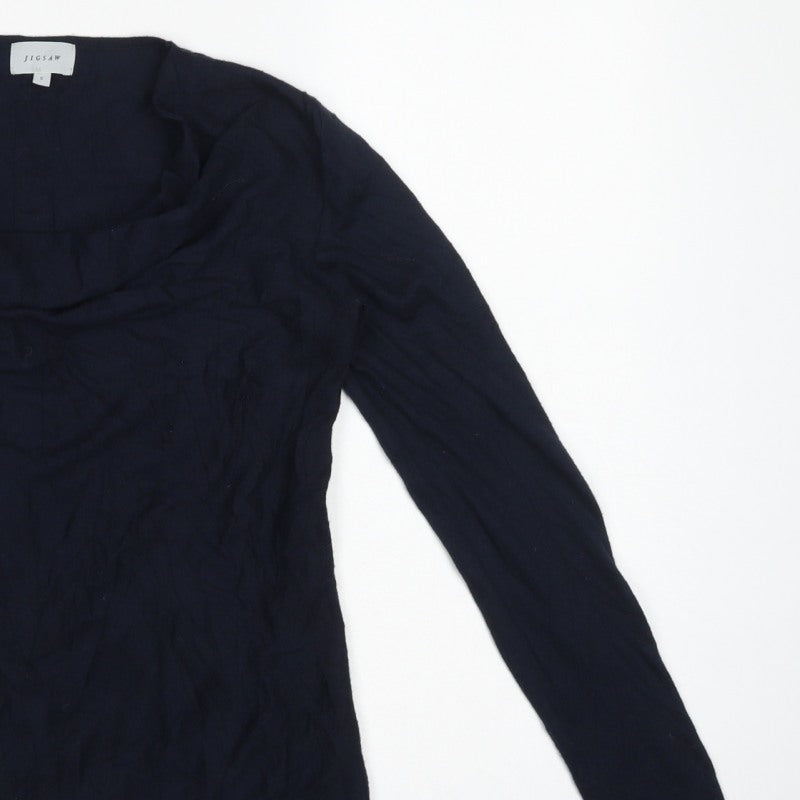 Jigsaw Women’s Blue Cowl Neck Fine Knit Jumper Size S Cashmere Silk