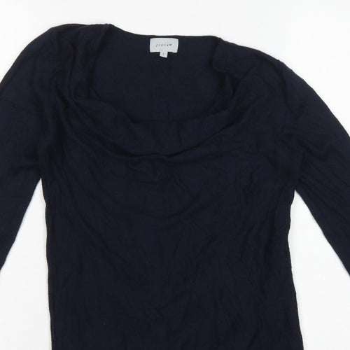 Jigsaw Women’s Blue Cowl Neck Fine Knit Jumper Size S Cashmere Silk