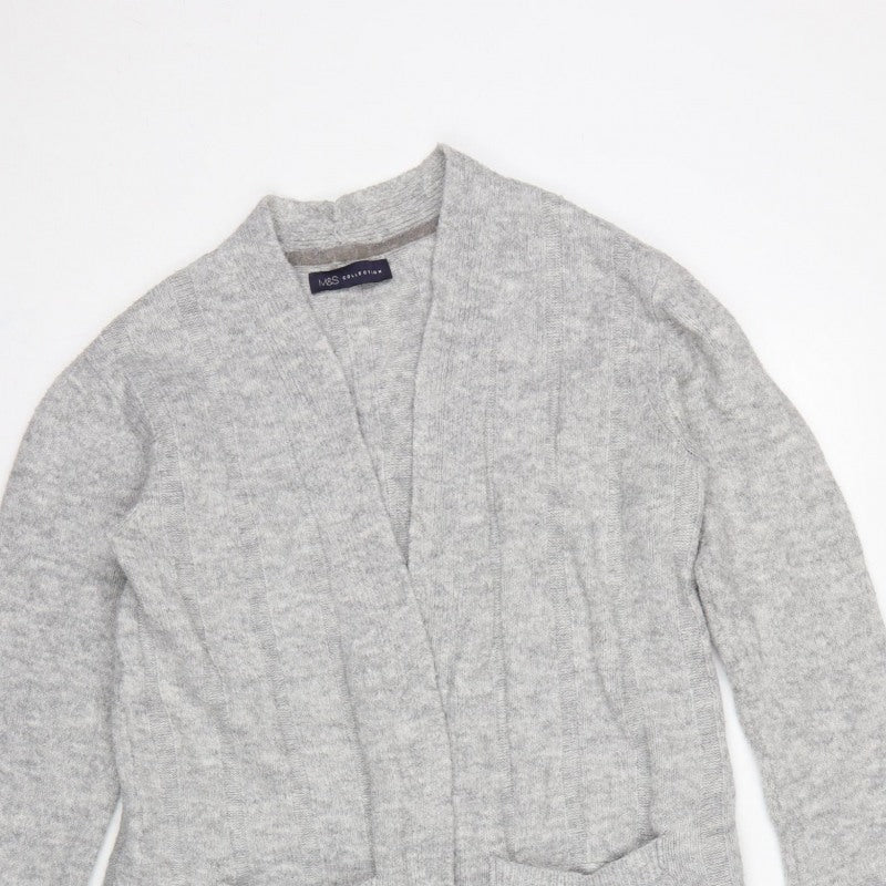Marks and Spencer Women Grey S Open Cable-Knit Cardigan