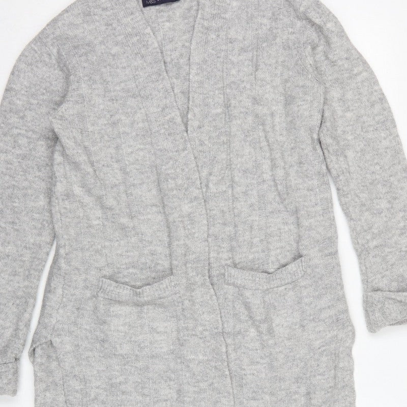 Marks and Spencer Women Grey S Open Cable-Knit Cardigan