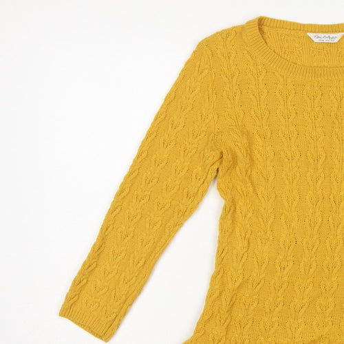 Miss Selfridge Women Yellow UK 12 Cable-Knit Round Neck Peplum Jumper