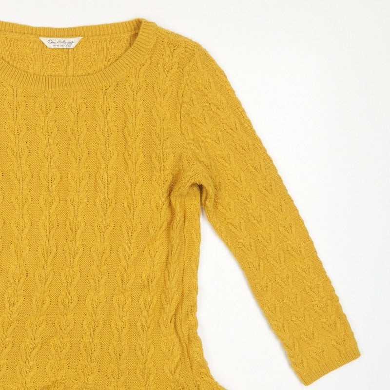 Miss Selfridge Women Yellow UK 12 Cable-Knit Round Neck Peplum Jumper