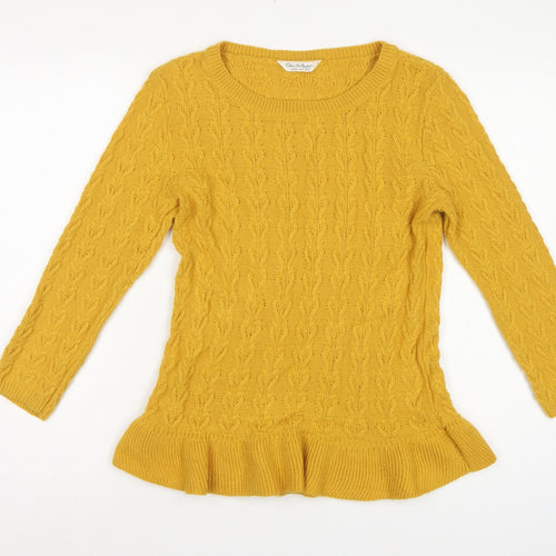Miss Selfridge Women Yellow UK 12 Cable-Knit Round Neck Peplum Jumper