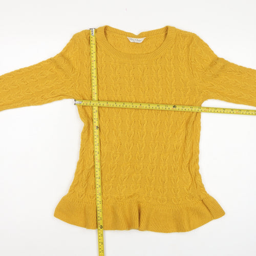 Miss Selfridge Women Yellow UK 12 Cable-Knit Round Neck Peplum Jumper