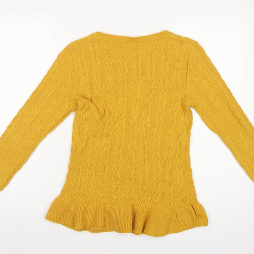 Miss Selfridge Women Yellow UK 12 Cable-Knit Round Neck Peplum Jumper