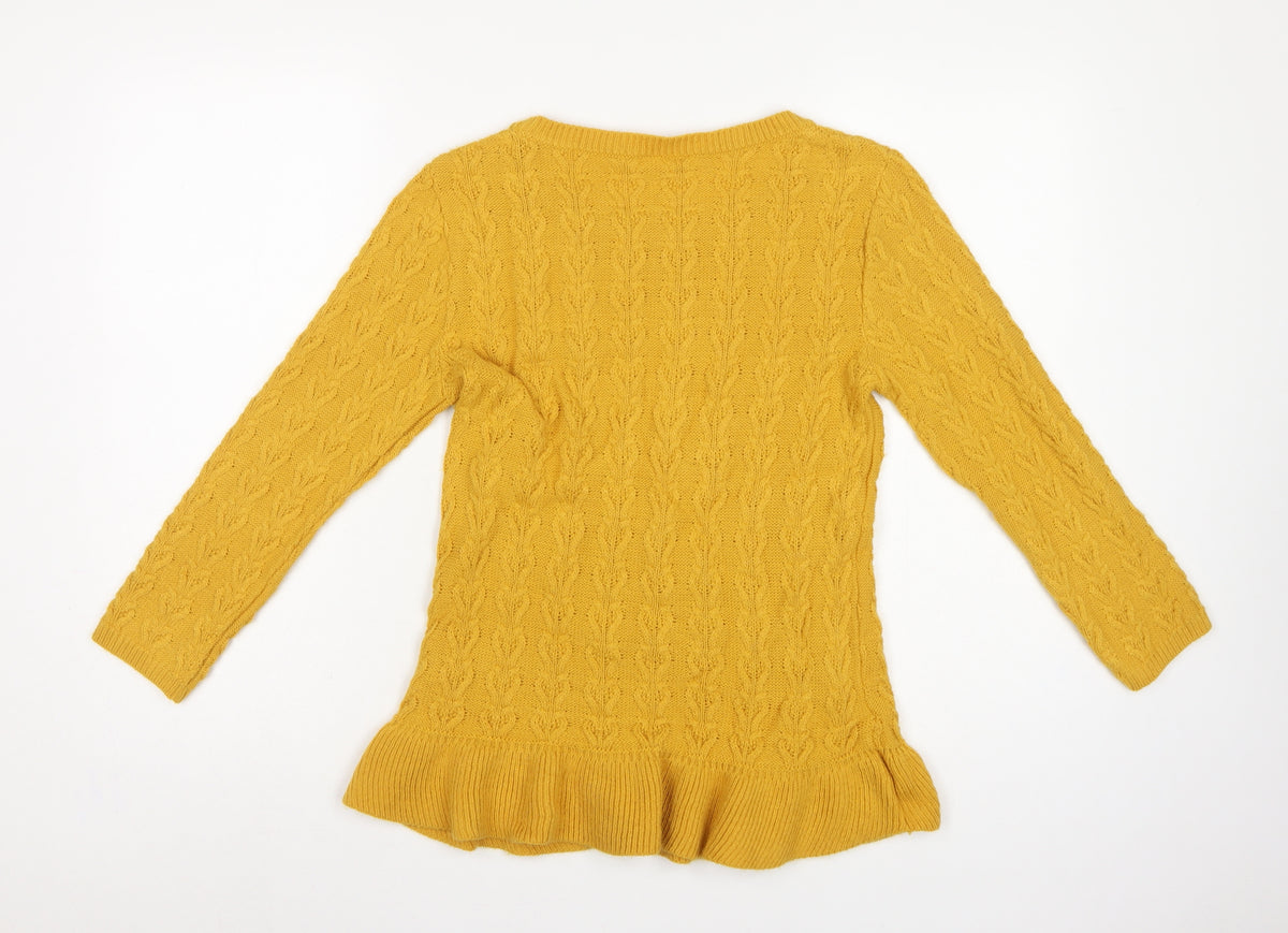 Miss Selfridge Women Yellow UK 12 Cable-Knit Round Neck Peplum Jumper