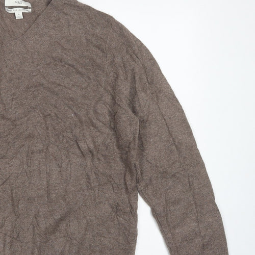 Marks & Spencer Men’s Brown Lambswool V-Neck Pullover Jumper M