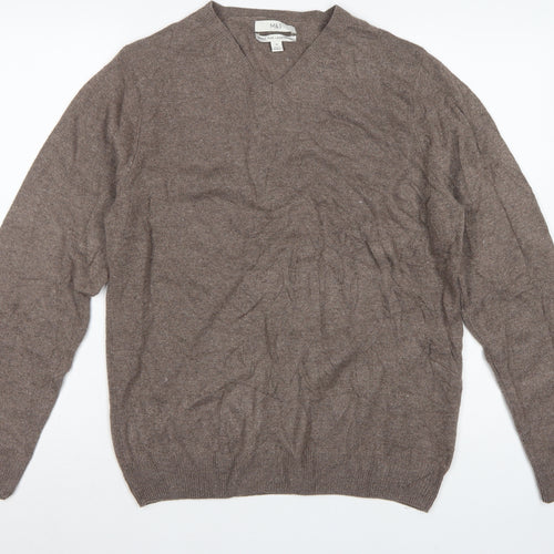 Marks & Spencer Men’s Brown Lambswool V-Neck Pullover Jumper M
