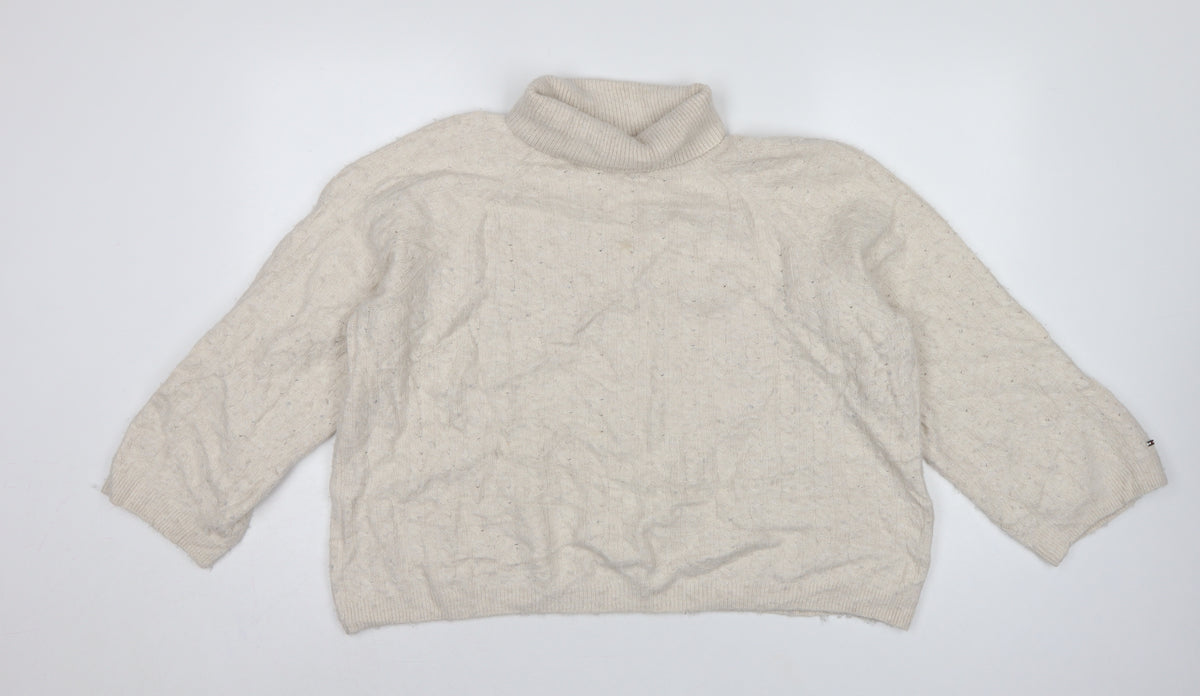 Tommy Hilfiger Women’s Ivory L Cable Knit Roll Neck Pullover Jumper