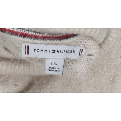 Tommy Hilfiger Women’s Ivory L Cable Knit Roll Neck Pullover Jumper