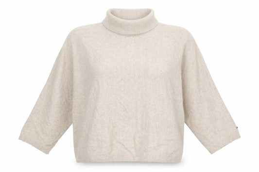 Tommy Hilfiger Women’s Ivory L Cable Knit Roll Neck Pullover Jumper