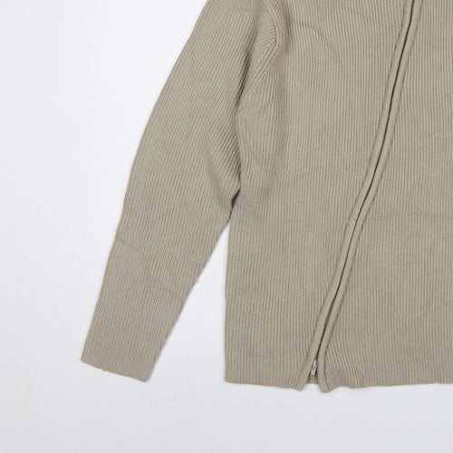 Blue Inc Men's Beige L Full Zip High Neck Rib Knit Acrylic Jumper