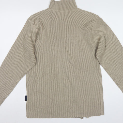 Blue Inc Men's Beige L Full Zip High Neck Rib Knit Acrylic Jumper