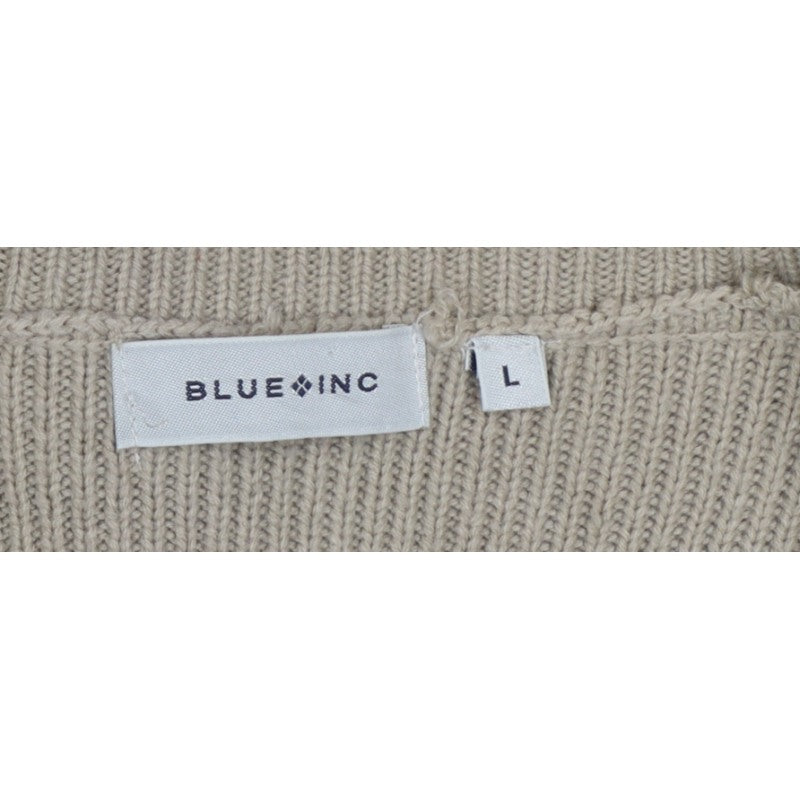 Blue Inc Men's Beige L Full Zip High Neck Rib Knit Acrylic Jumper