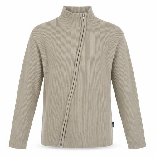 Blue Inc Men's Beige L Full Zip High Neck Rib Knit Acrylic Jumper