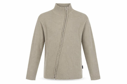 Blue Inc Men's Beige L Full Zip High Neck Rib Knit Acrylic Jumper