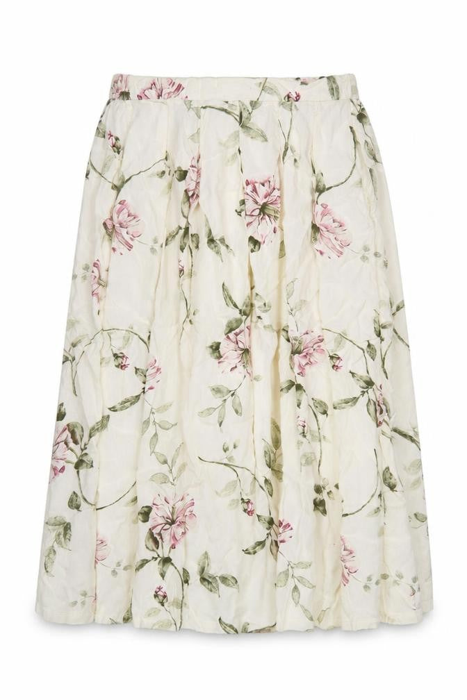 Monsoon Women Ivory Pink Floral Viscose Midi Flare Skirt Size L