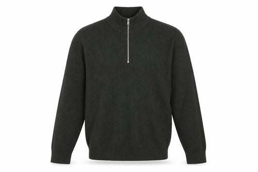 Marks and Spencer Men's Green XL 1/2 Zip High Neck Cotton Blend Jumper