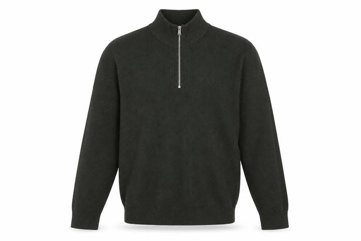 Marks and Spencer Men's Green XL 1/2 Zip High Neck Cotton Blend Jumper