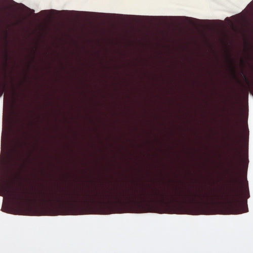 Marks and Spencer Women Burgundy Ivory Roll Neck Knit Jumper Size 14