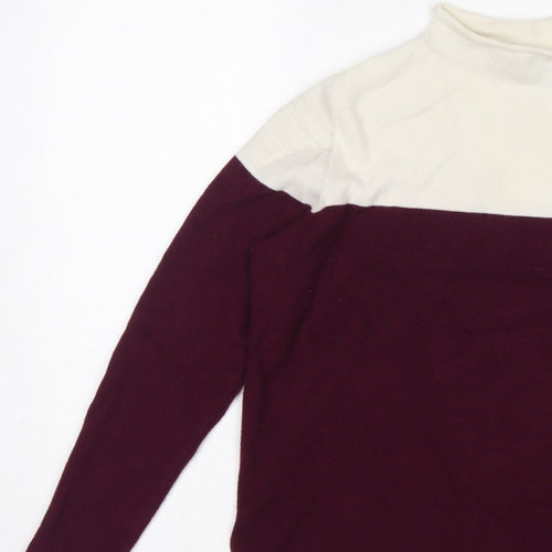 Marks and Spencer Women Burgundy Ivory Roll Neck Knit Jumper Size 14