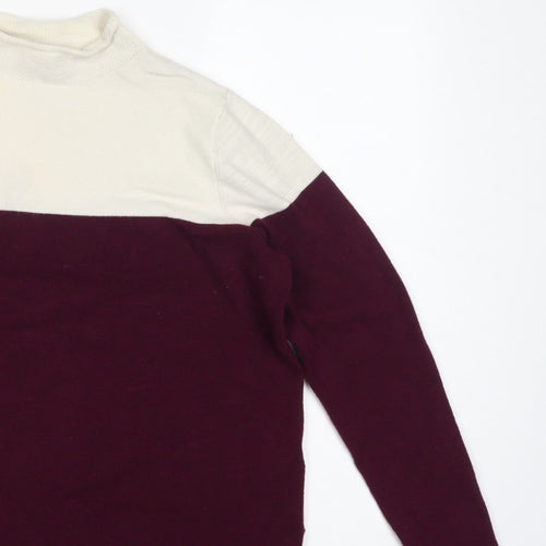 Marks and Spencer Women Burgundy Ivory Roll Neck Knit Jumper Size 14