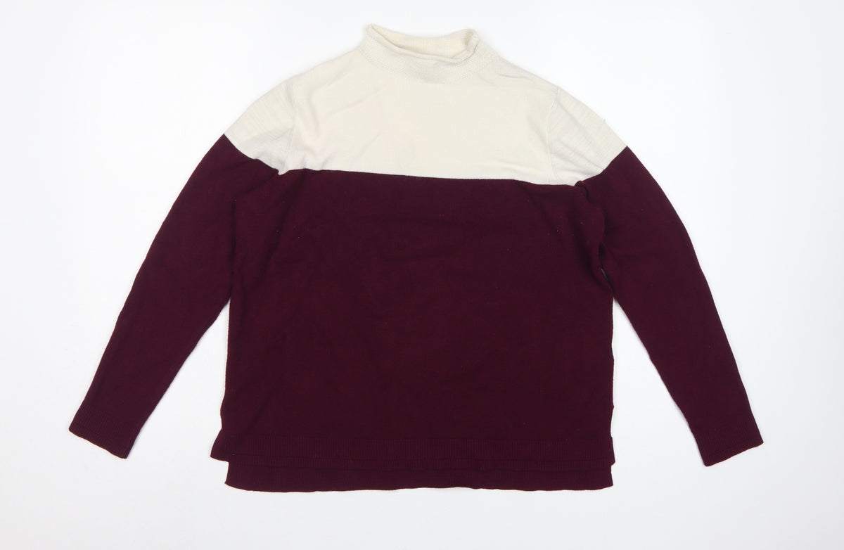 Marks and Spencer Women Burgundy Ivory Roll Neck Knit Jumper Size 14