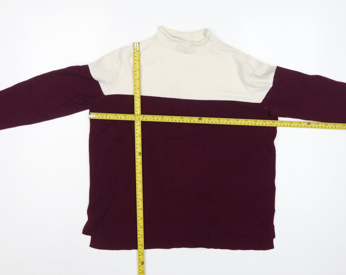 Marks and Spencer Women Burgundy Ivory Roll Neck Knit Jumper Size 14