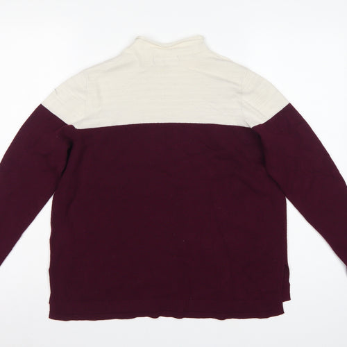 Marks and Spencer Women Burgundy Ivory Roll Neck Knit Jumper Size 14