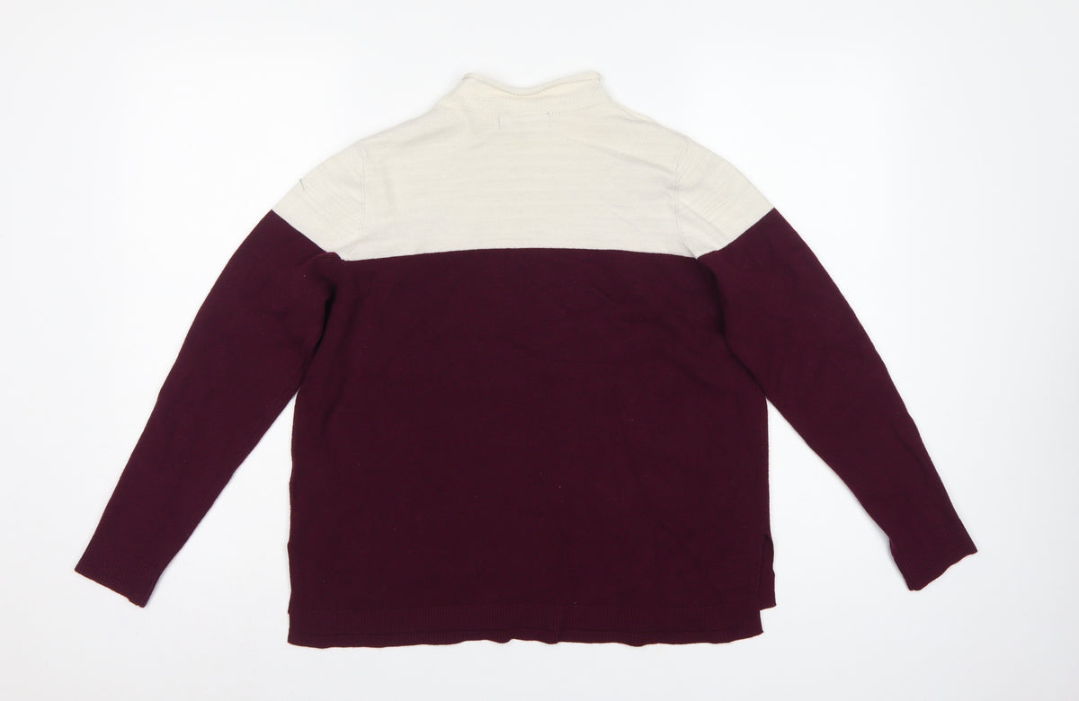 Marks and Spencer Women Burgundy Ivory Roll Neck Knit Jumper Size 14