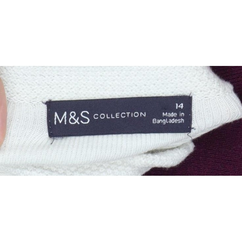 Marks and Spencer Women Burgundy Ivory Roll Neck Knit Jumper Size 14