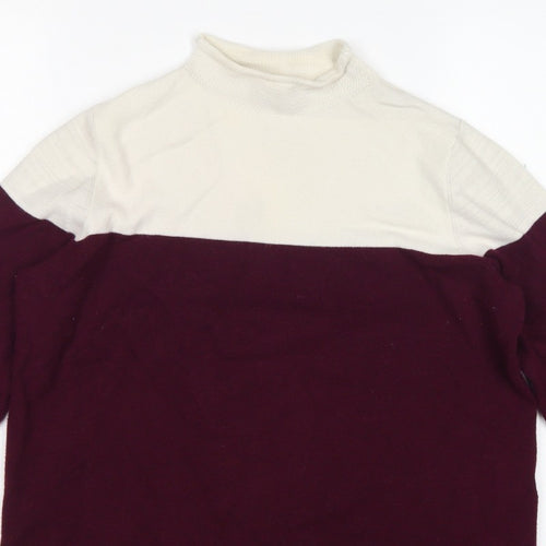Marks and Spencer Women Burgundy Ivory Roll Neck Knit Jumper Size 14